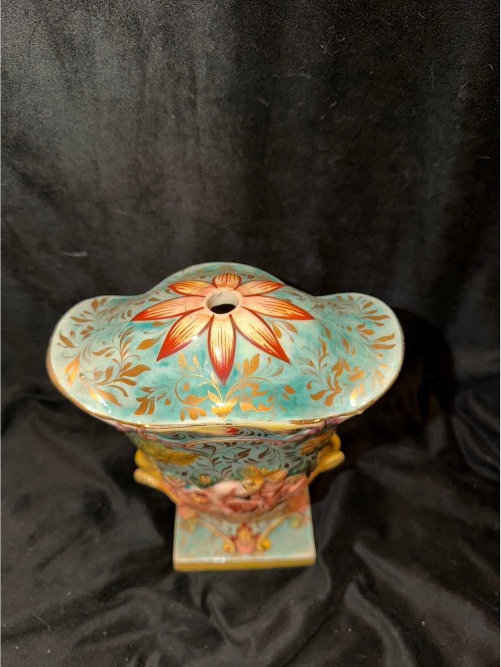 Turquoise floral ceramic stand